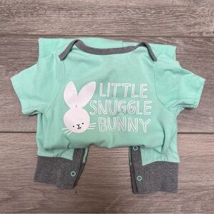 Mint Green Easter Baby Romper with Gray Trim